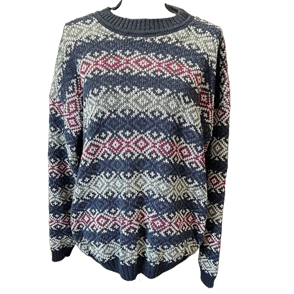Timber Trail VTG Men's Sz M Warm 100% Cotton USA Sweater Classic 90's Geometric